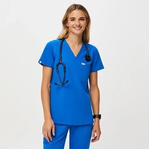 FIGS Casma Scrub Top Royal Blue V-Neck Technical Collection LARGE